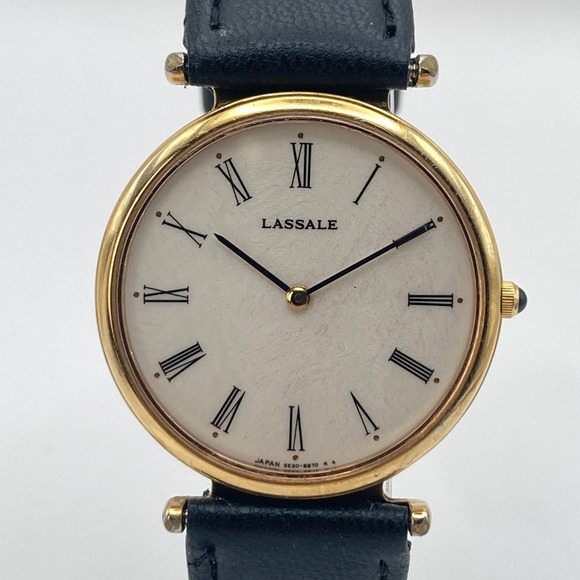 Lassale Other - Vintage Lassale Men's Watch 32mm Gold Tone 5E20-8A69 Slim Black Band New Battery